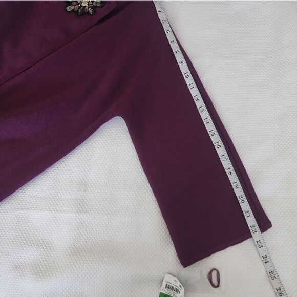 Jm Collection Purple Assymetrical Broached 3/4 Sleeve Sweater - Picture 7 of 13